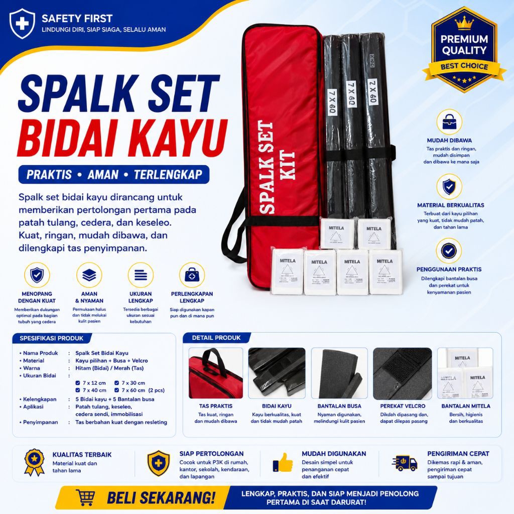 Spalk Set Bidai Kayu - Woden Splint Bidai Kayu 5 Set + Mitela