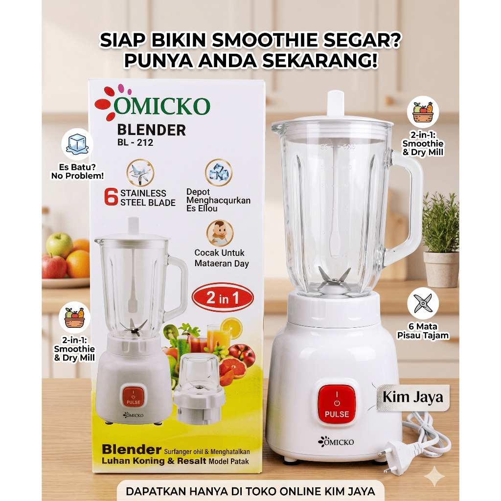 OMICKO BLENDER 2 IN 1 BL-T12PC (2 LITER) GARANSI RESMI