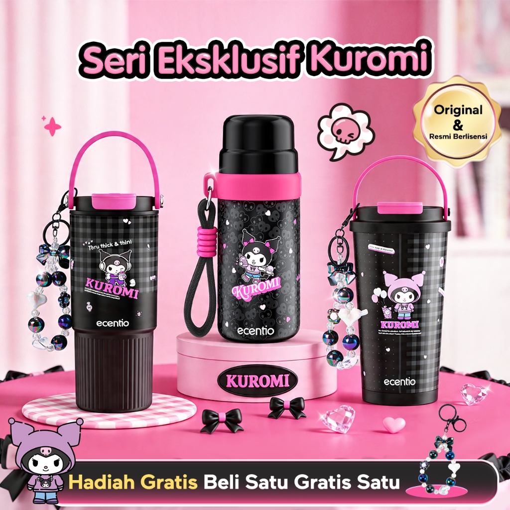 [buy1get2] Ecentio x Kuromi Sanrio Official Tumbler Botol Minum Sekolah 350ml 580ml 850ml Stainless 