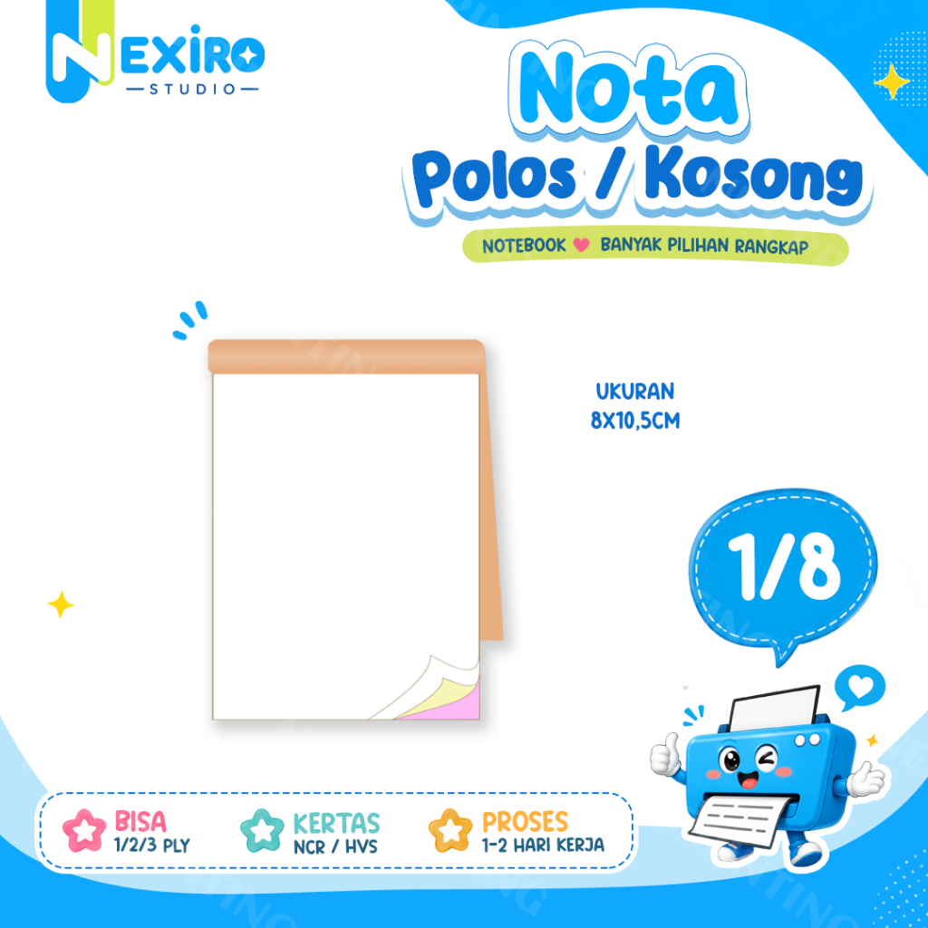Nota 1/8 Folio Memo Polos Kosong Kwitansi  bisa Satuan ukuran Bon Faktur Untuk toko online offline m