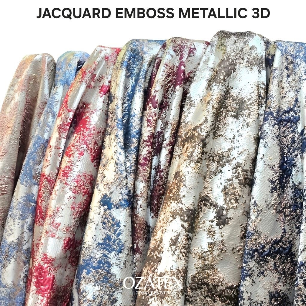 Kain Meteran Brokat Jacquard 3D Tekstur Timbul Efek Metalik untuk Gaun Pesta dan Kebaya Modern