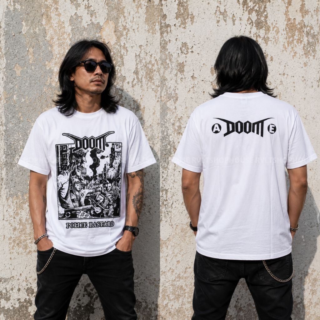 Band Punk Doom Kaos Band Punk Doom - Police Putih / T-shirt Punk / Kaos Distro Doom - Police Putih /