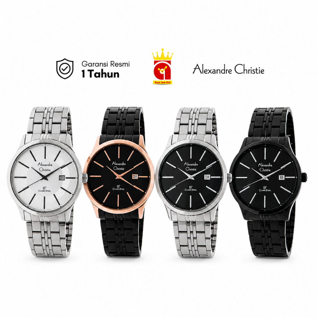 Alexandre Christie AC 8348 MD Jam Tangan Pria Classic Stainless Steel Analog dengan Fitur Tanggal - 
