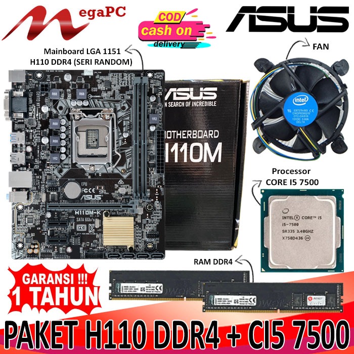 Paket Mainboard LGA 1151 H110 DDR4 + Core i5 7400 / 7500 + FAN + RAM