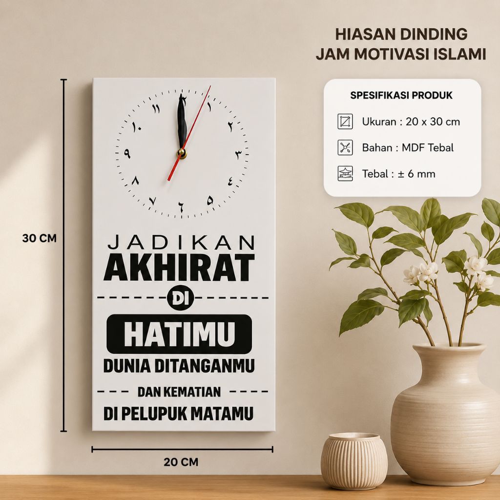 Jam Dinding Minimalis Motif Islami Tahan Air 20x45cm