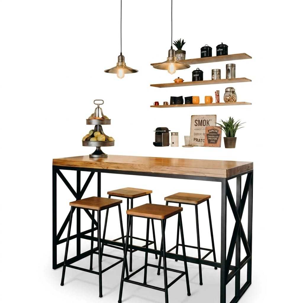 Set Meja Bar Dapur Kayu Trembesi