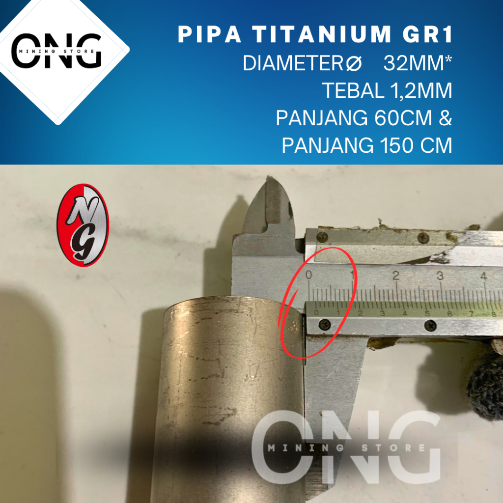 PIPA TITANIUM OD 32mm x Tebal 1,2 mm Ukuran Panjang 60 cm / 150 cm