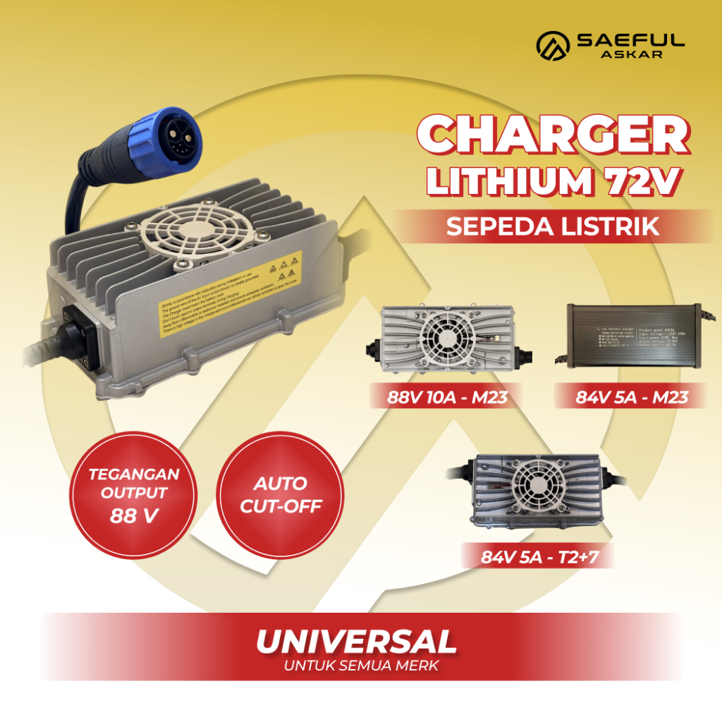 Phylion Charger Baterai Lithium 72V Soket M23 T2+7 10A 5A | Charger Motor Listrik Lithium 72V