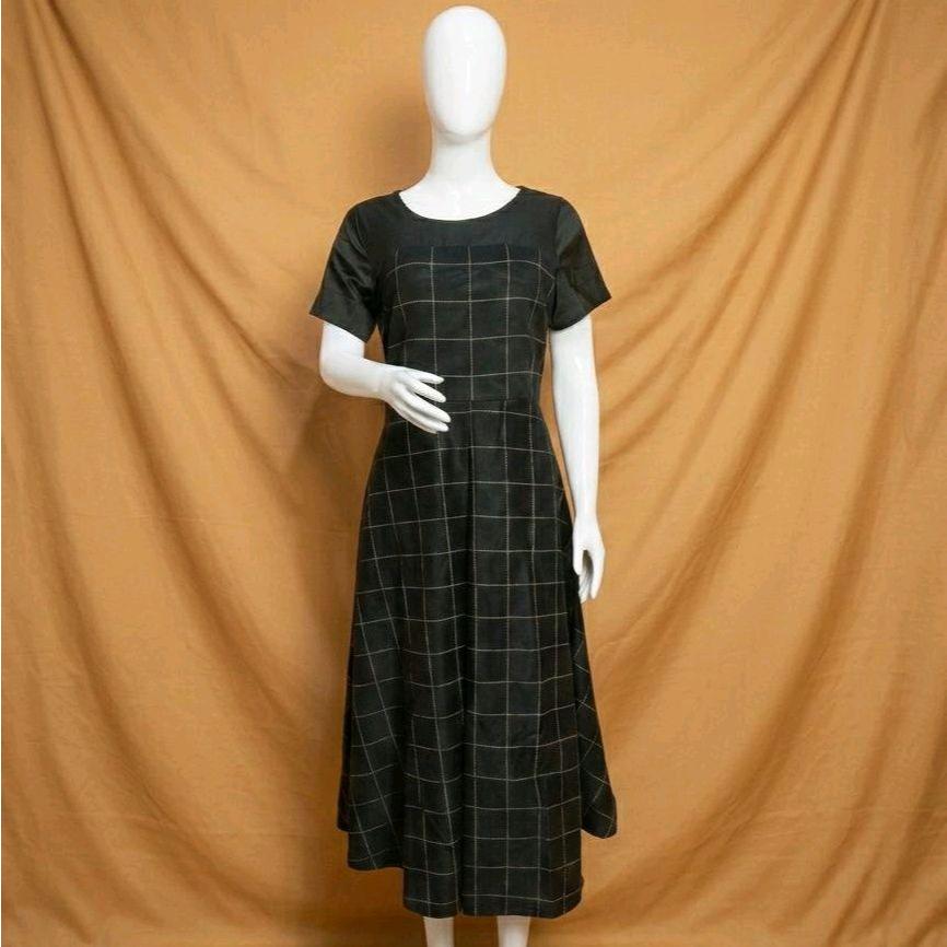Premium Grid Midi Dress - Katun Poplin Import