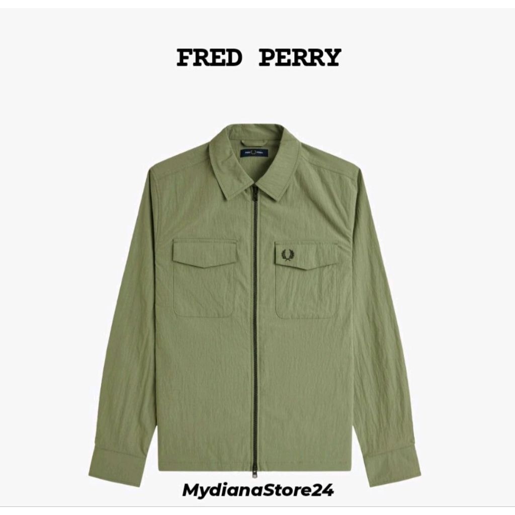 FRED PERRY - FRED PERRY ZIP THROUGH OVERSHIRT - OLIVE MINT