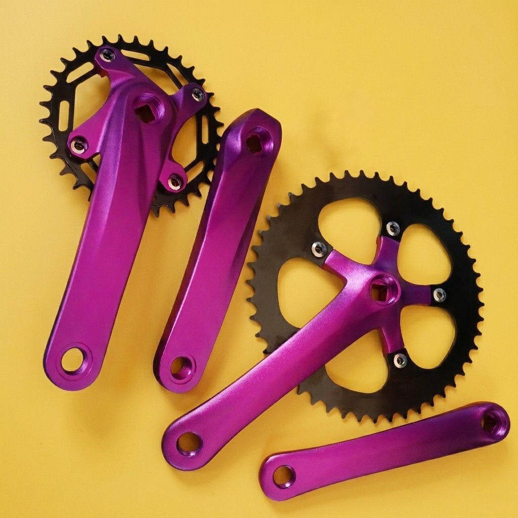 Crank Sepeda gunung MTB sepeda lipat minivelo seli BB kotak hollowtect single speed ungu almunium 34