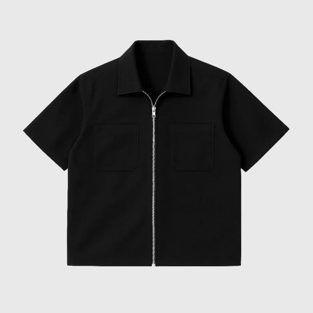 Workshirt Zipper Polos Boxy Fit | Warna Hitam, Maron, Hijau, Cream, Navy Dan Putih Casual Pria