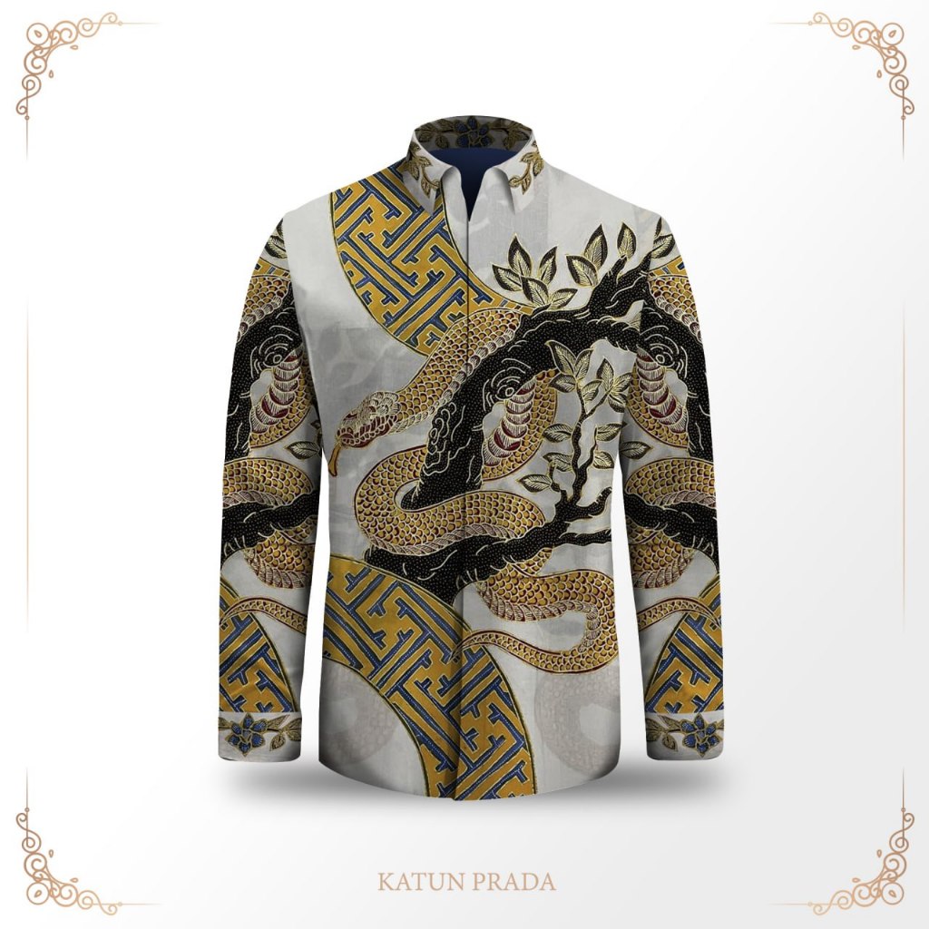 KAIN KEMEJA BATIK PRIA BATIK TULIS KATUN PRADA/TINTA EMAS ASLI PEKALONGAN-KAIN PRADA GOLD-MS09