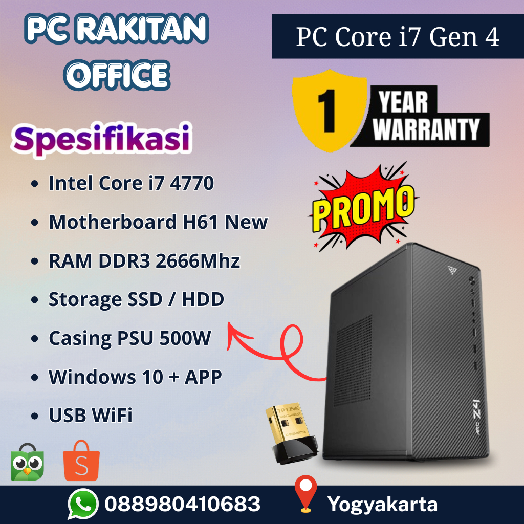 PC Core i7 4770 RAM 8GB SSD 256GB HDD 1TB Paket CPU Rakitan PC Rakitan Office CPU Komputer