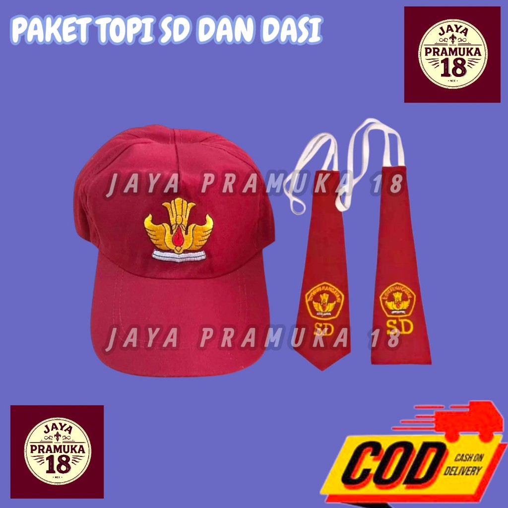 paket topi dan dasi sekolah sd topi sd plus dasi sd bordir perekat