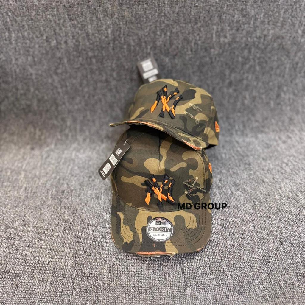 Topi Baseball Camo Loreng Coklat Bordir NY Orange Menggunakan Ring Besi