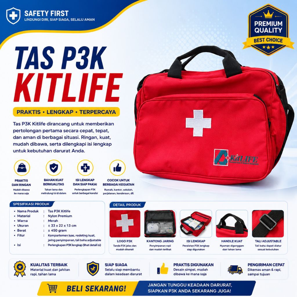 Kitlife Handmed Kit Tas P3K Merah Selempang Dan Jinjing Lengkap Dengan Isi Obat Type B