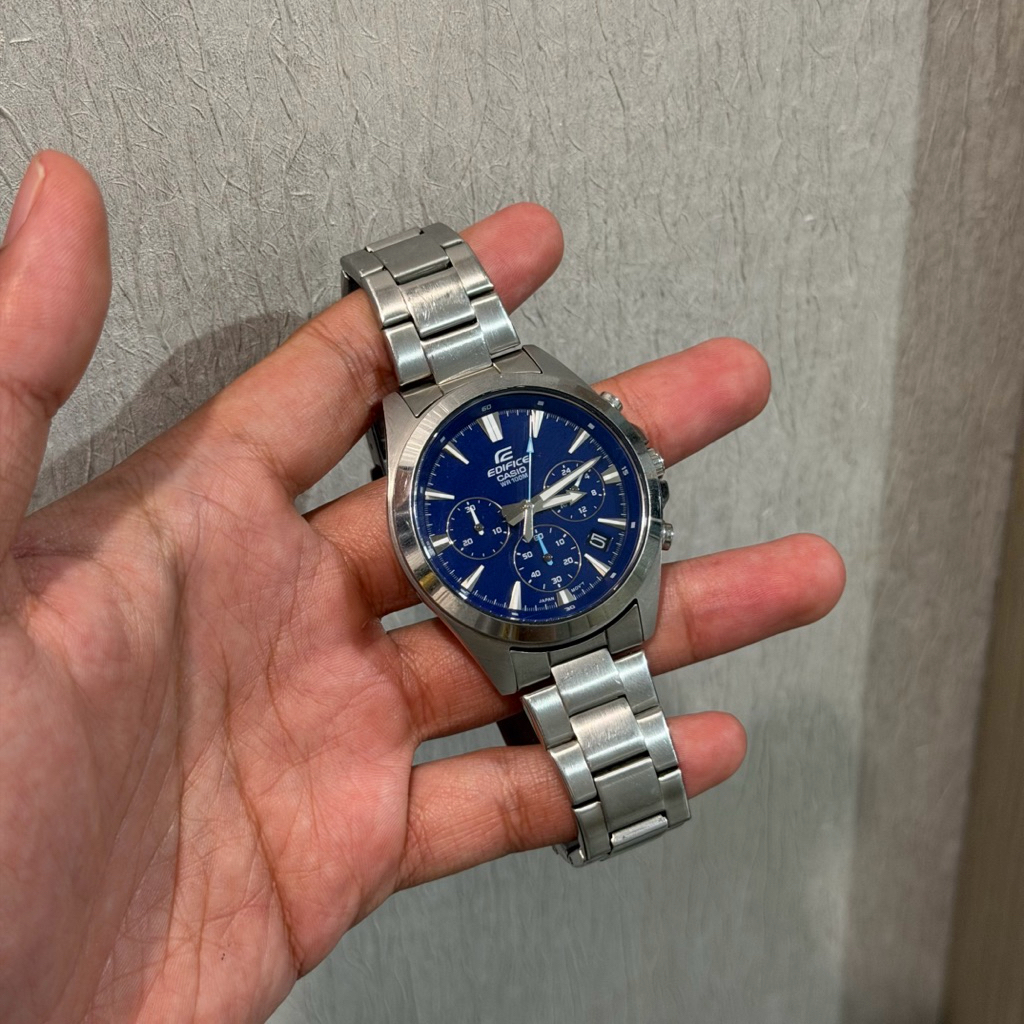 Casio Edifice 630D Chronograph Biru Blue Anti Air Analog Second Bekas Terawat Jam Tangan Pria Rantai
