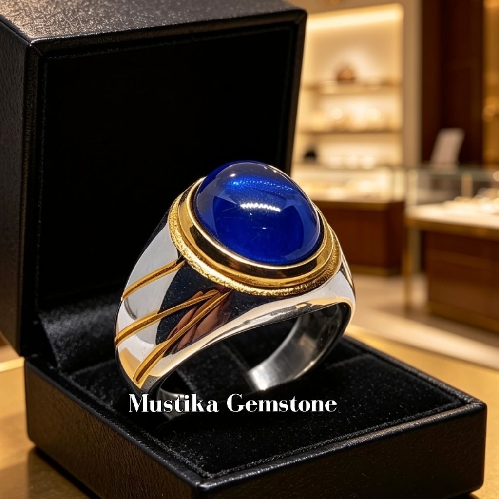 Batu Cincin Permata Blue King Safire Super Mewah