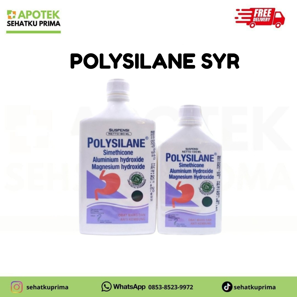 Polysilane Syrup Botol - Mengurangi Gejala Asam Lambung, Gastritis, Tukak Lambung