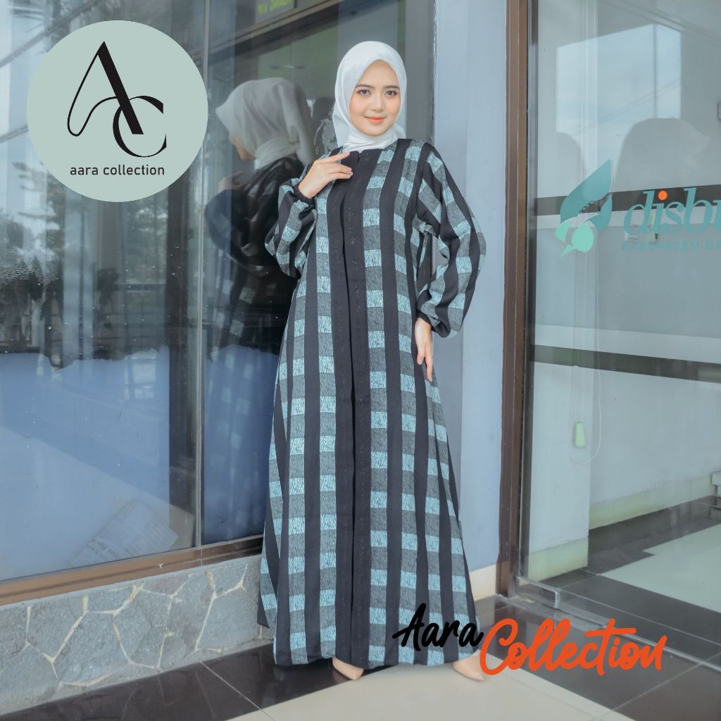 (Bisa COD) Kaftan Abaya Motif Kotak Gamis Etnik Modern Bahan Wolly Crepe Simpel Elegan Premium Brand
