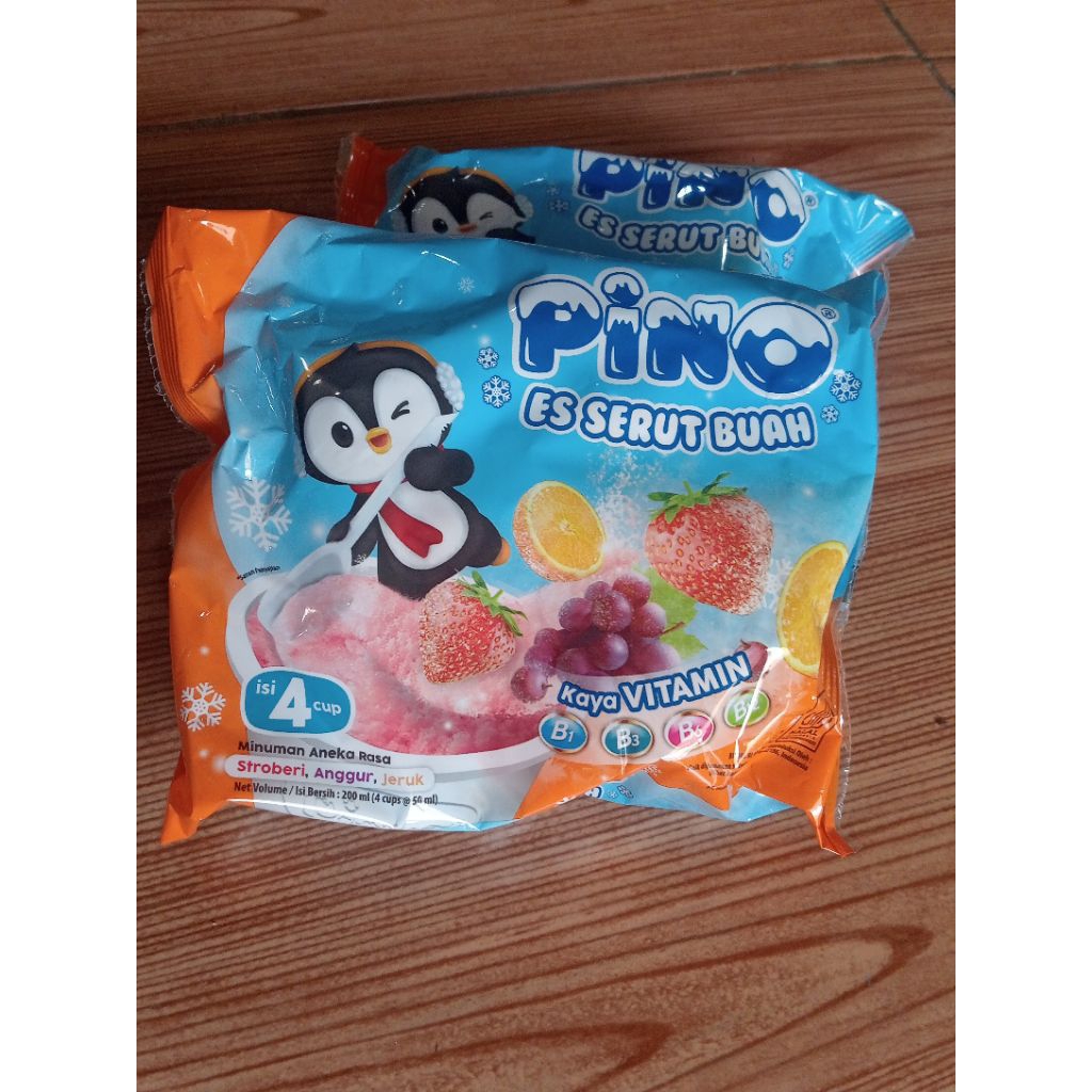 Pino Es Serut Buah Cup 4 Cup - Rasa Stroberi, Anggur, Jeruk