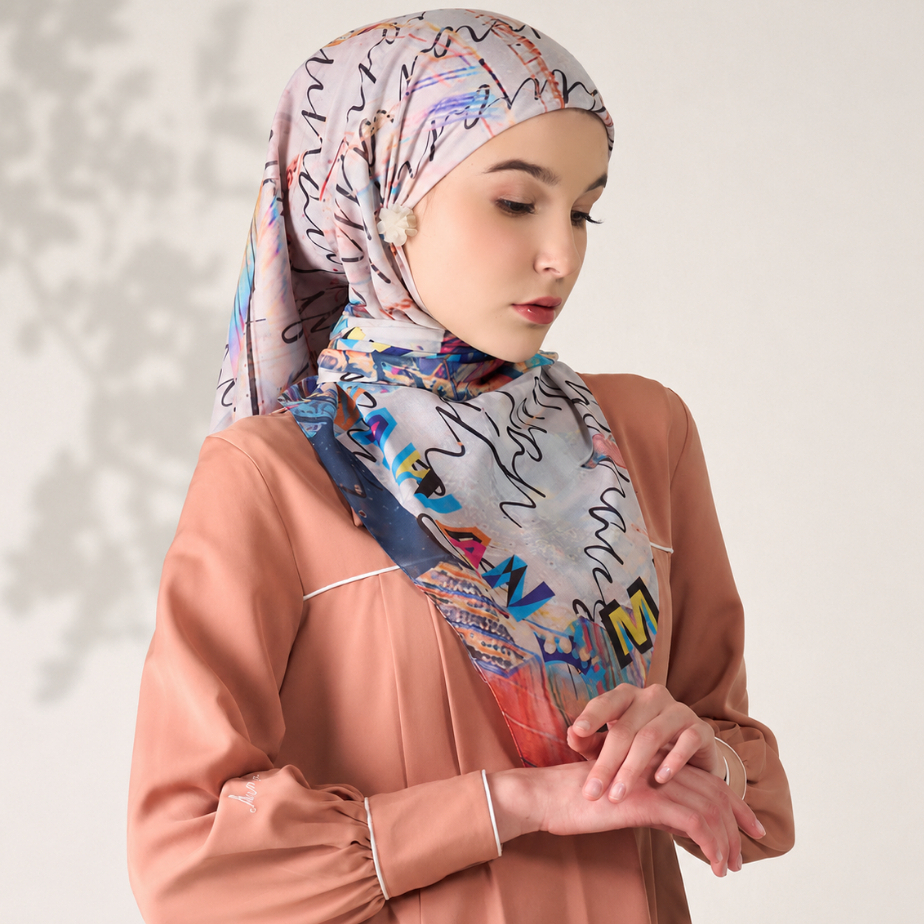 Spectrum White Scarf Mandjha Muslim Wanita Hijab Segi Empat Ivan Gunawan Voal Premium Original