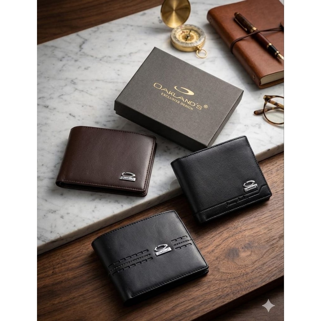 Oakland's Dompet Pria Lipat Dua Bahan Kulit Sintetis PVC Original Branded Elegan