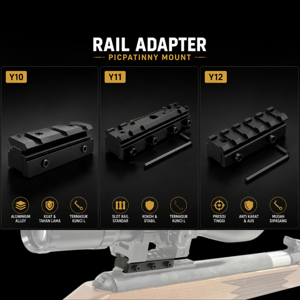 Adaptor Rail 11mm ke 22mm Rell Peninggi Mounting Teleskop Senapan Aluminium 10cm