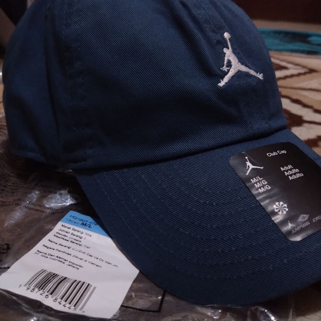 Topi Nike Jordan Club Cap Center Jumpman Squadron Blue/Young Navy/Biru Dongker BNWT Original
