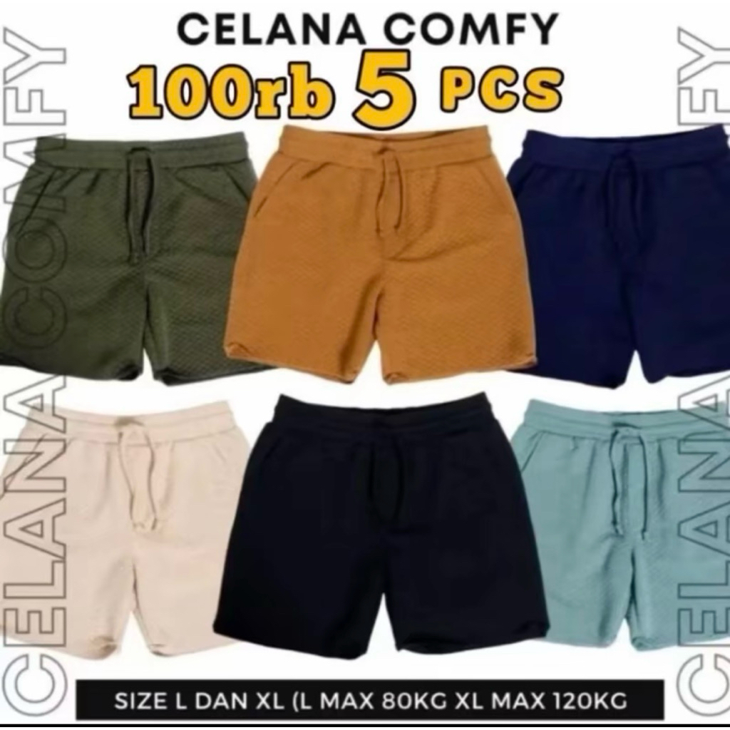 (PROMO PAKET HEMAT 5pcs) Celana Pendek Boardshort Comfy 100ribu 5pcs Celana Diamond Knitt Pria Wanit