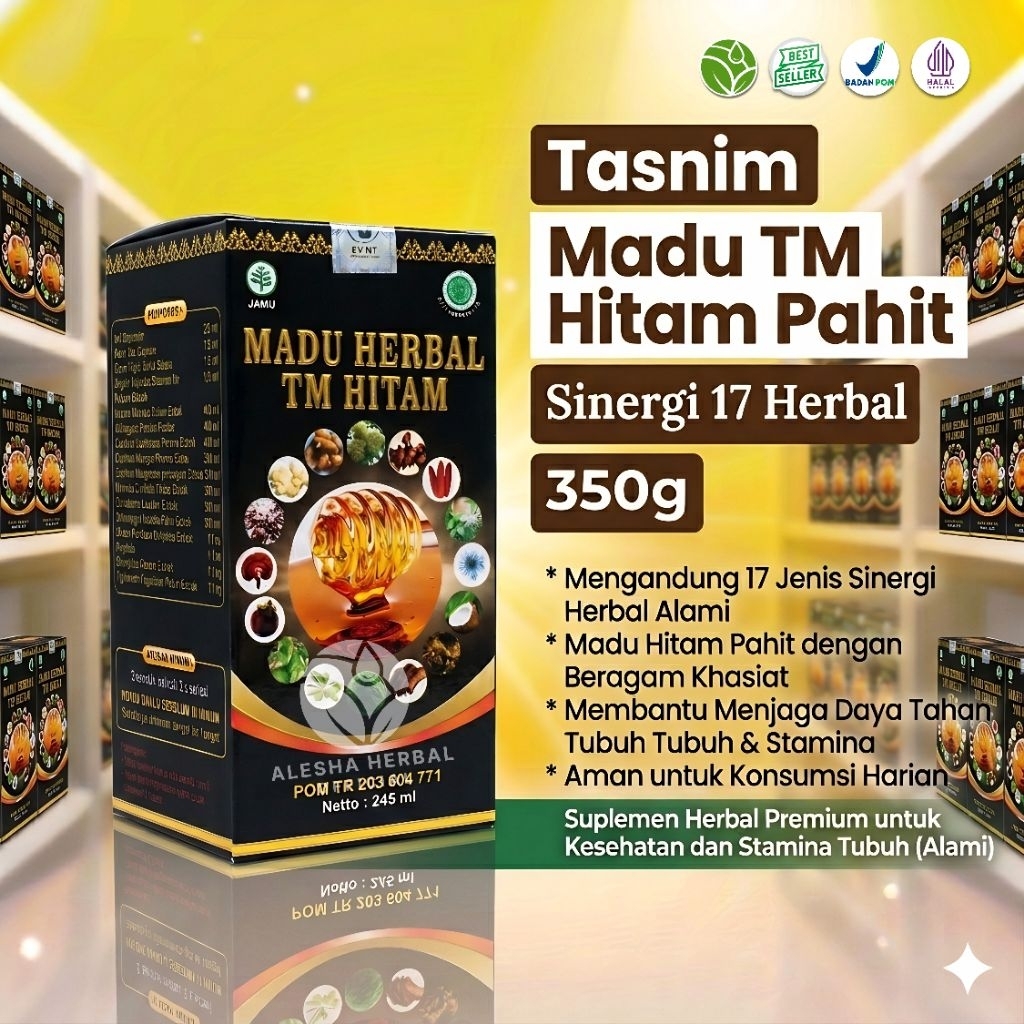 Madu Herbal TM Hitam Pahit Tasnim Sinergi 17in1 350g Membantu Mengatasi Diabetes Kolesterol dan Dara