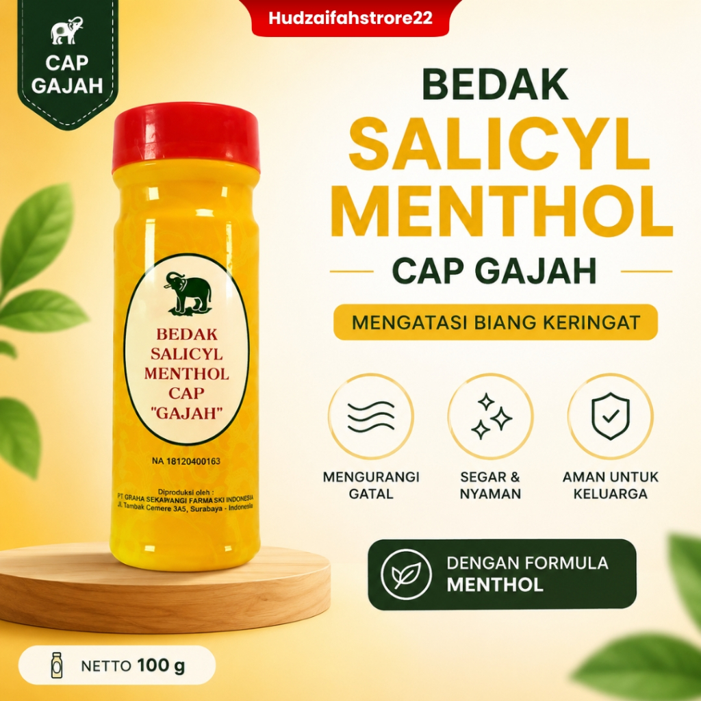 Bedak Salicyl Menthol 100 Gram Cap Gajah Obat Gatal Gatel Bintik Kulit Anak Bayi Usia 0-6 Bulan