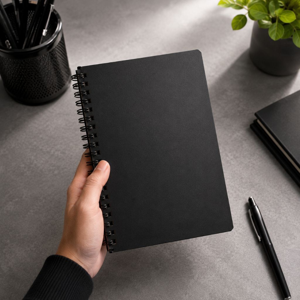 Notebook Spiral Black Paper Aesthetic Premium | Buku Catatan Kertas Hitam Journaling Sketchbook
