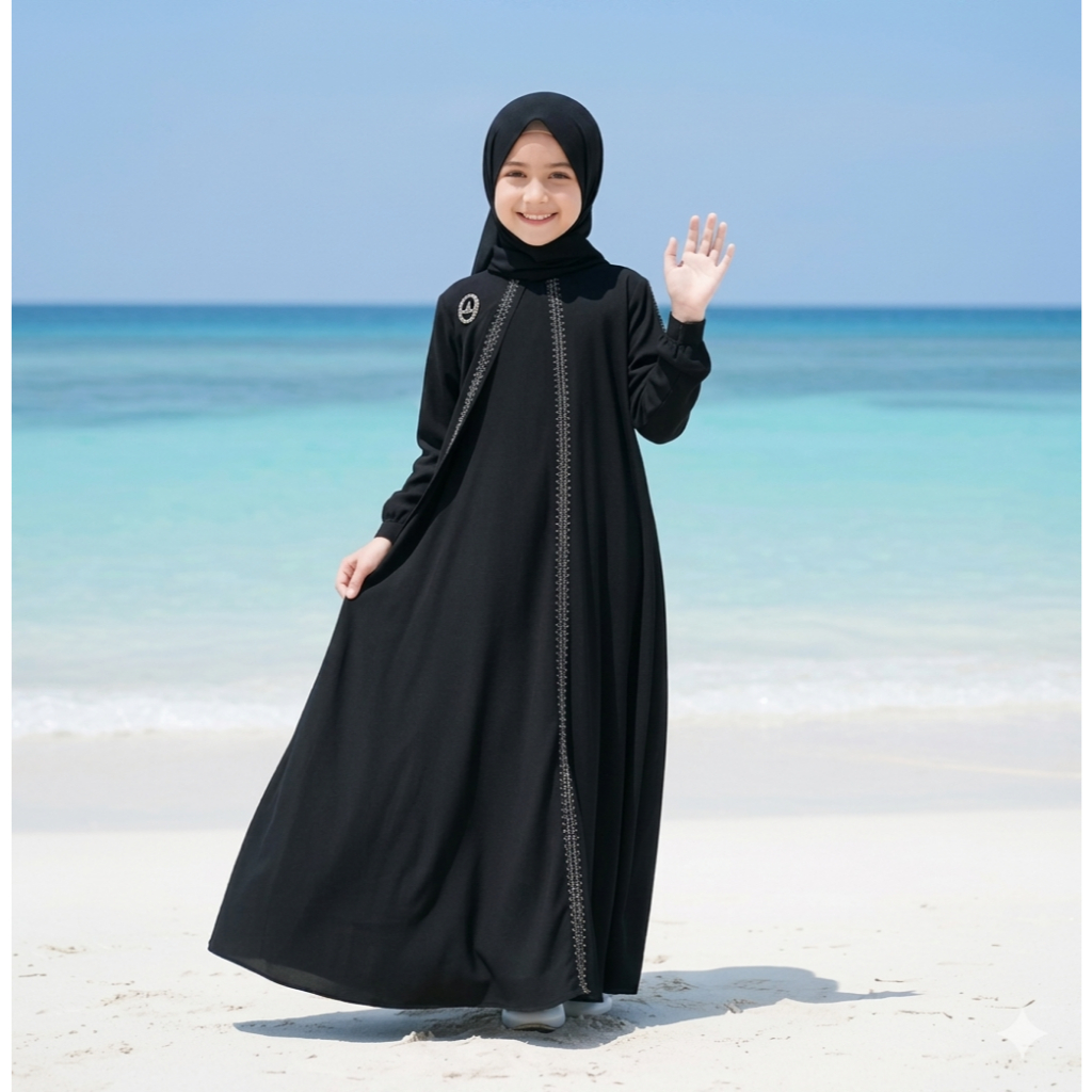 Gamis Anak Perempuan Syabian Dress Abaya Anak Mix Swaroski-Gamis Abaya Anak Perempuan Hitam Polos / 