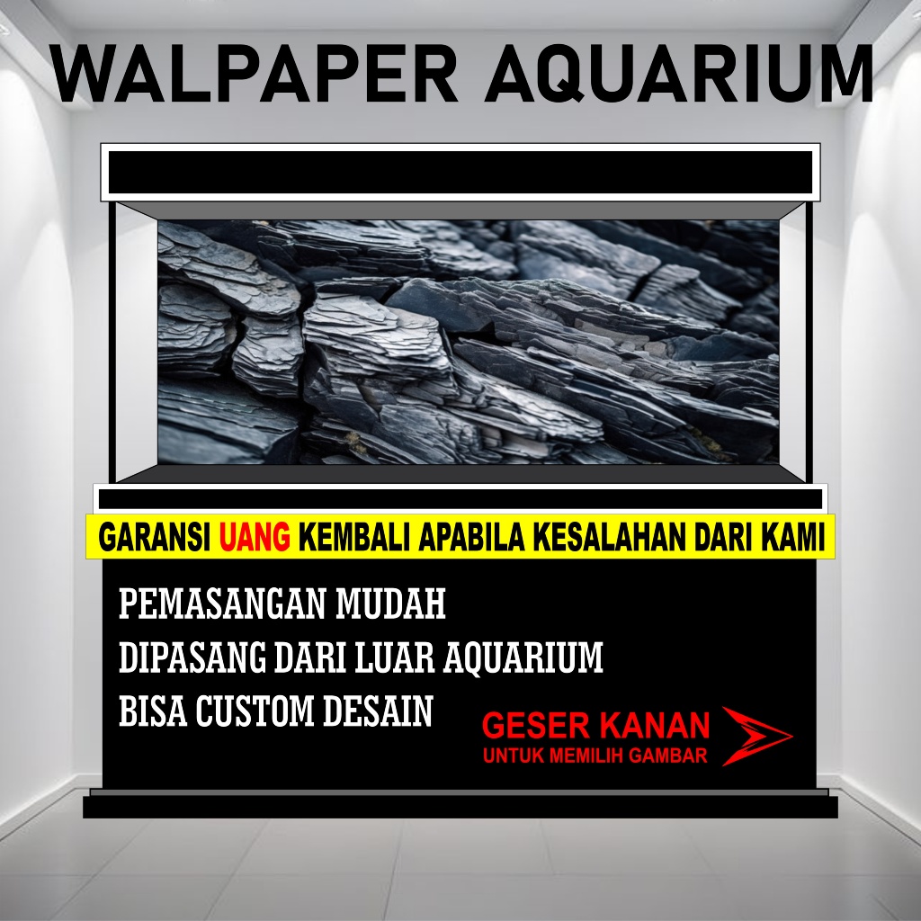sticker aquarium wallpaper background aquarium belakang gambar batu 3d