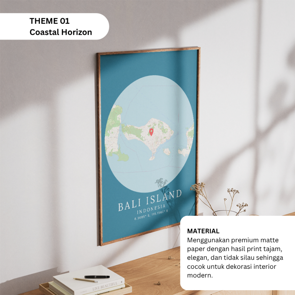 Custom City Map Poster Aesthetic | Wall Decor Minimalist -  Bahan Matte papper, ukuran A5-A3, 8 pili