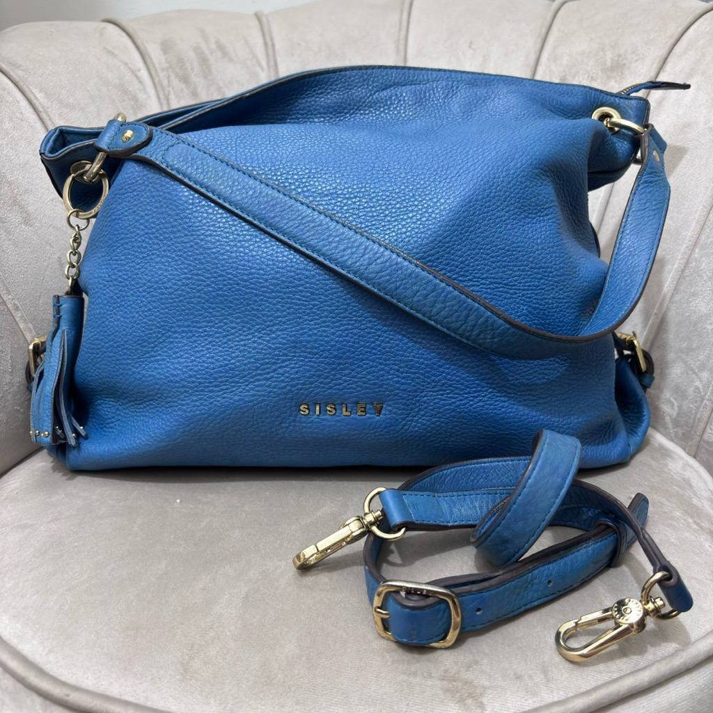 [ Preloved ] Tas Sisley Hobo Shoulder Bag Blue Kulit Asli Kulas Jeruk