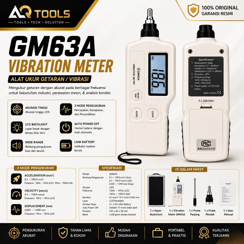 Benetech GM63A Vibration Meter Vibro Meter Alat Ukur Getaran Tester