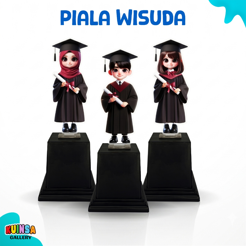 Piala Wisuda Graduation Gift - Trophy Kelulusan Sekolah Model Laki Laki Perempuan Hijab Bahan Akrili