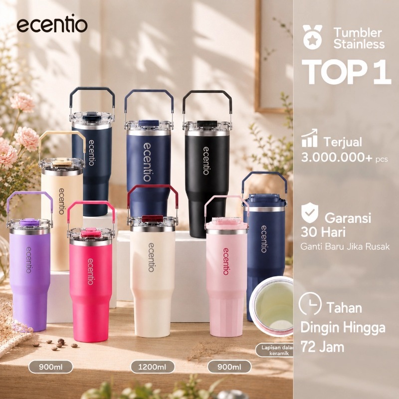 [Tumbler Pro] ecentio Tumbler Stainless 900ml/1200ml Portable Thermos Botol Minum Besar Dengan Tas T