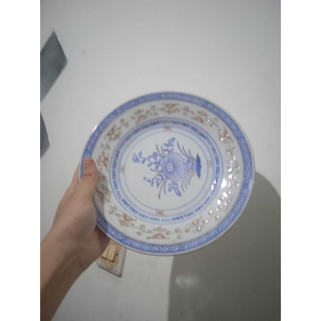 PIRING BULAT KERAMIK PORSELEN PIRING CANTIK PIRING KERAMIK HIASAN PIRING MEWAH PIRING WARNA BIRU CAN