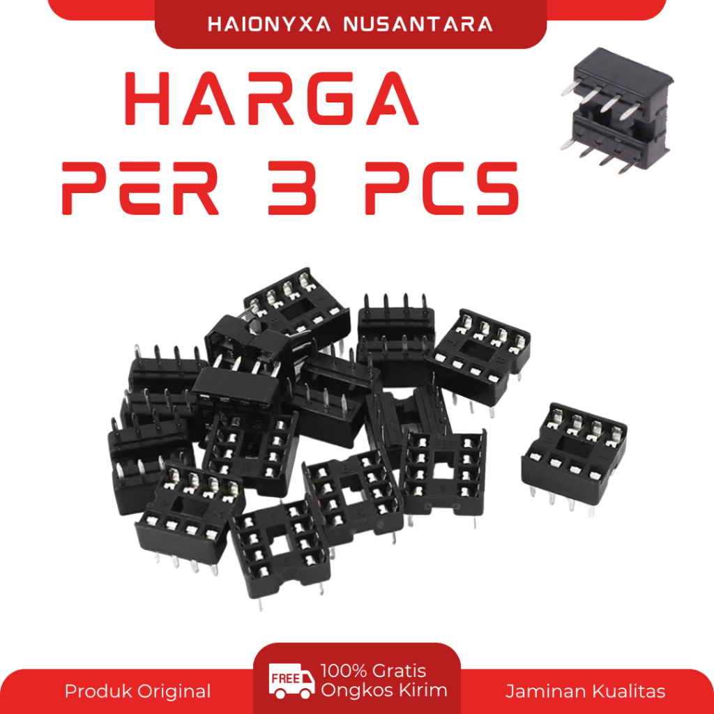 Socket IC 8 Pin 2x4 Lubang 4x2 Dudukan IC DIP 8 untuk Op-Amp Timer 555 & IC Mikro Socket IC 8 Pin So