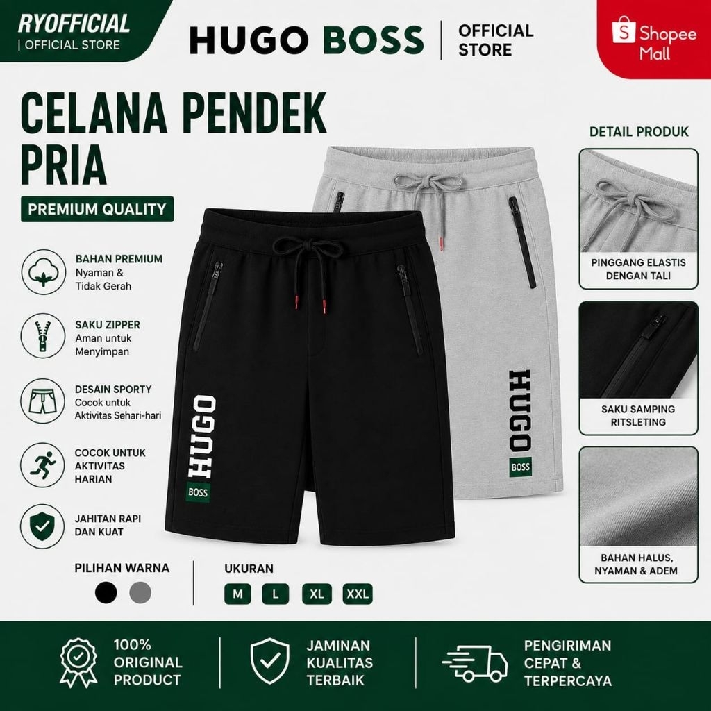 Celana Pendek JUMBO Pria Premium Hugo Boss Short Pants Cowok Casual Sport Harian Kekinian