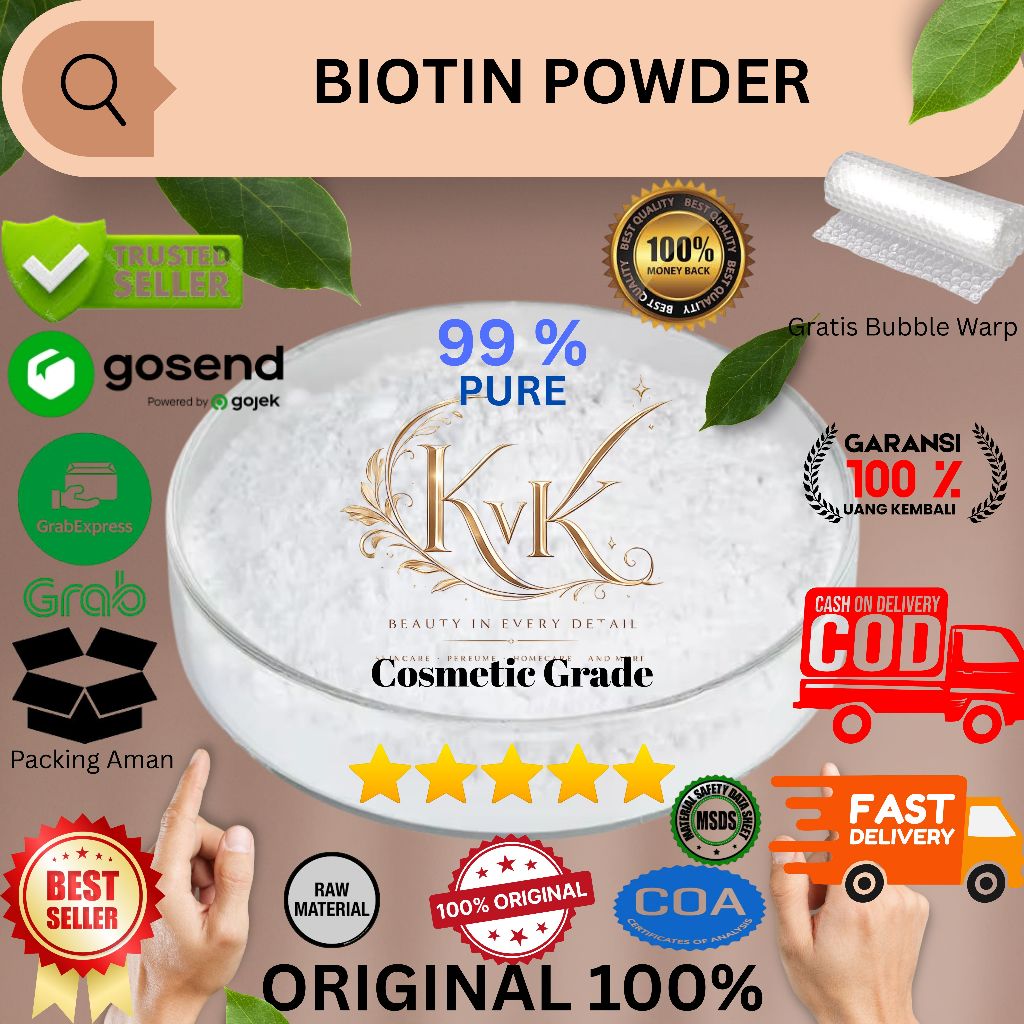 Biotin Powder USP Grade - Vitamin B7 Vit H INCI Biotin Cosmetic Food Grade Pure 99%