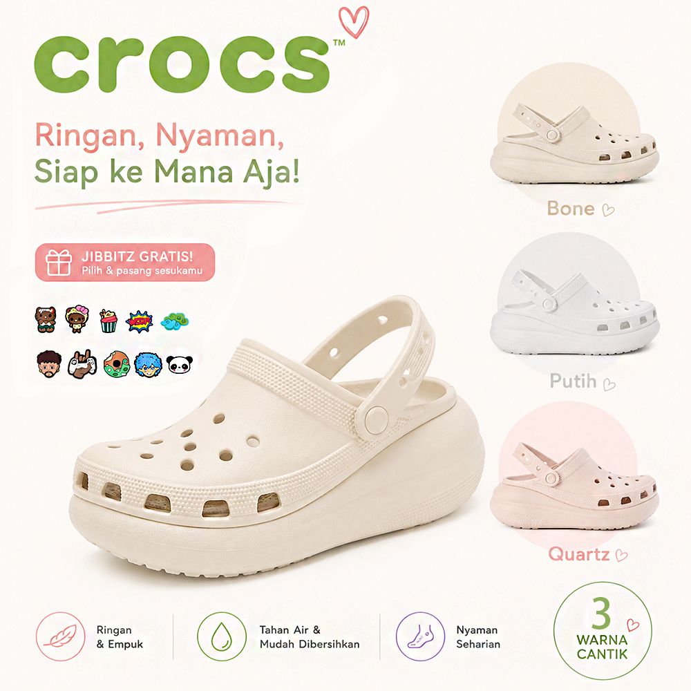 [COD] Sandal Crocs Crush Clog Unisex / Sandal Crocs Original 100% Pria Wanita Platform Tebal FREE Ji