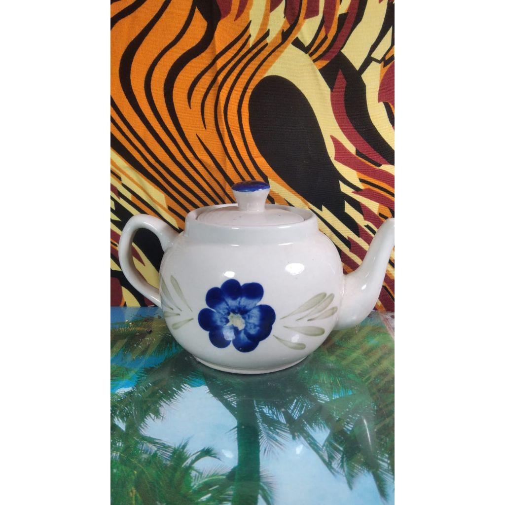 vintage teko keramik mini motif bunga biru putih