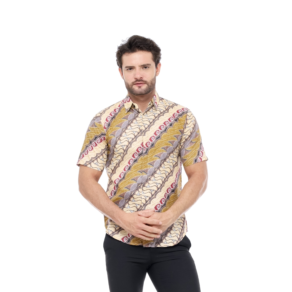 Pennay - Kemeja Batik Pria Parayu Ongbak Uril Modern Slimfit Lengan Pendek Merah