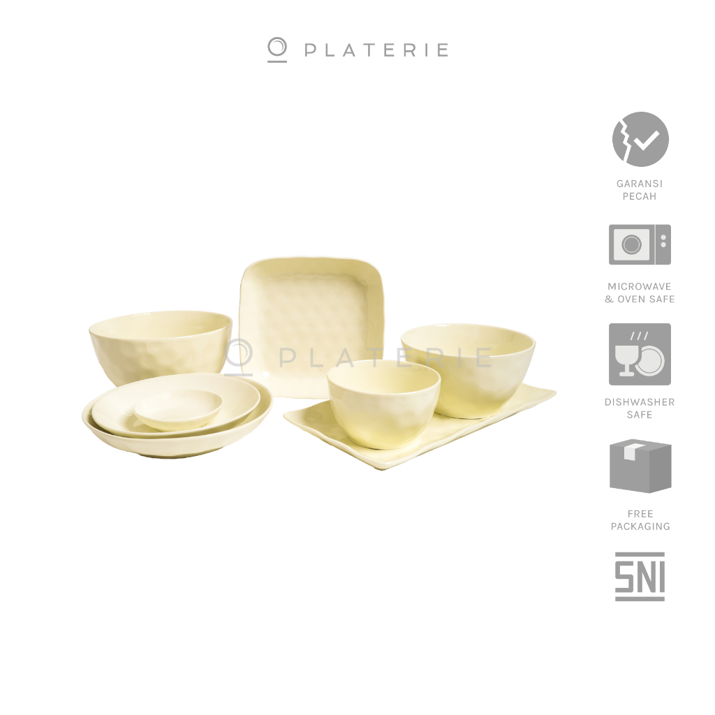 PLATERIE Dinner Set Piring Mangkok , Dinner & Salad Plate & Bowl Keramik Yellow Daisy