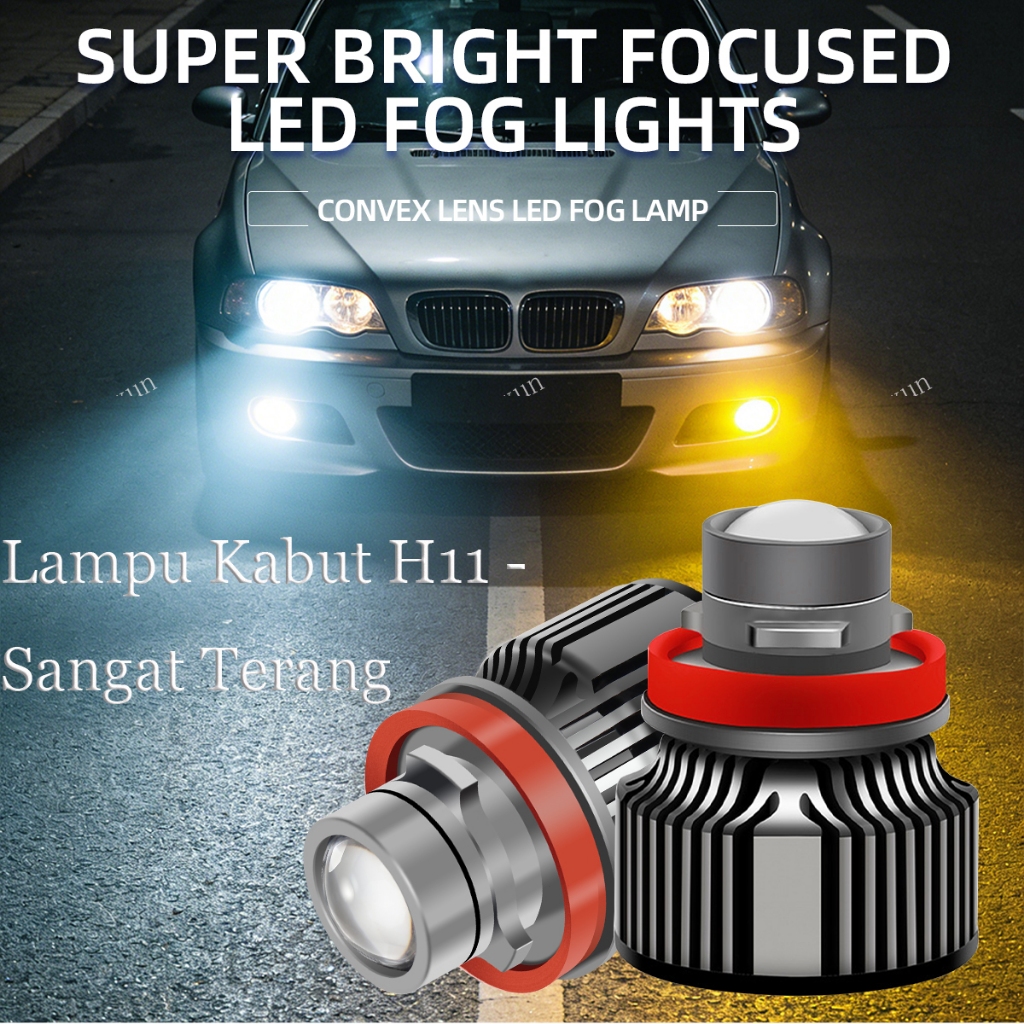 MUXUN LED H11 H8 H9 FOGLAMP MOBIL LASER MINI PROJEKTOR PROJIE PUTIH KUNING ISI 2 PCS SEPASANG / FOGL